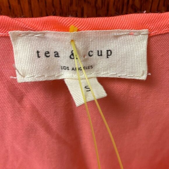 TEA & cup boho coral and lace inset ruffled scoop neck sleeveless mini dress - Picture 3 of 6